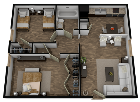 Floor plan for 2 beds, 1 bath, 824 sqft